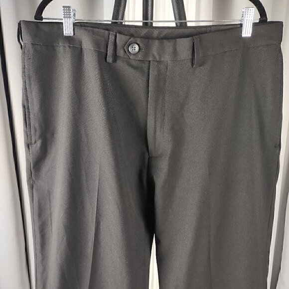 Haggar Stria Classic Fit Flat Front Hidden Expandable Waist  Black Slacks 38X30 - Picture 2 of 11